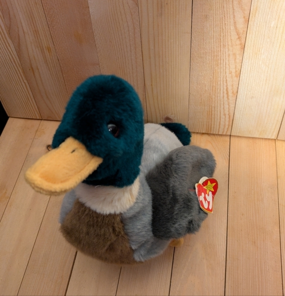 TY Plush Duck Stuffed Animal - Green and Brown - Picture 2 of 10
